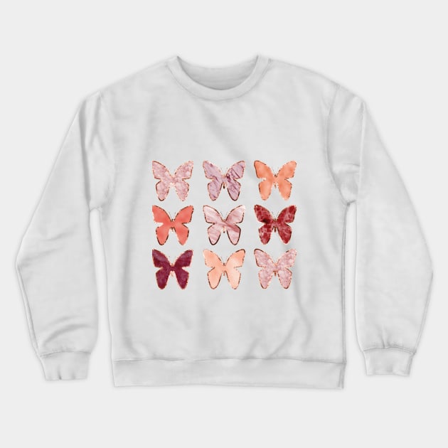 Rose gold butterflies Crewneck Sweatshirt by peggieprints